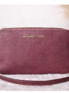Michael Kors Burgundy Leather Wristlet with Gold Hardware